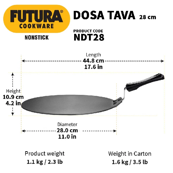 Hawkins Futura Dosa Tava, Non Stick Dosa Tawa, Small Dosa Tawa (NDT28) (Black), 28cm-3.webp